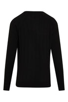 Regular Fit Black Cotton Blend Crewneck Sweater - SAYKI