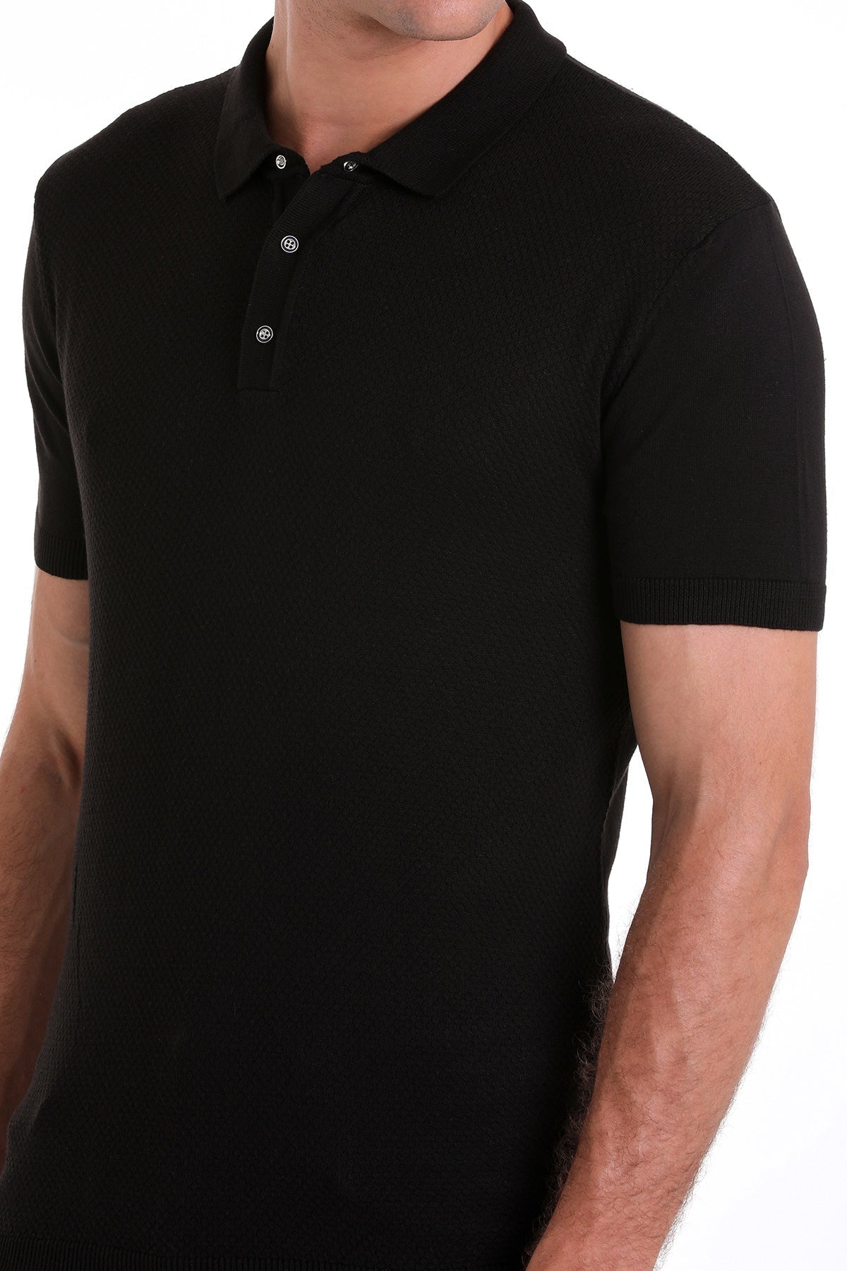 Regular Fit Black Cotton Blend Jacquard Polo T-Shirt - MIB