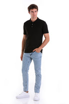 Regular Fit Black Cotton Blend Jacquard Polo T-Shirt - MIB