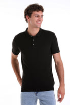 Regular Fit Black Cotton Blend Jacquard Polo T-Shirt - MIB