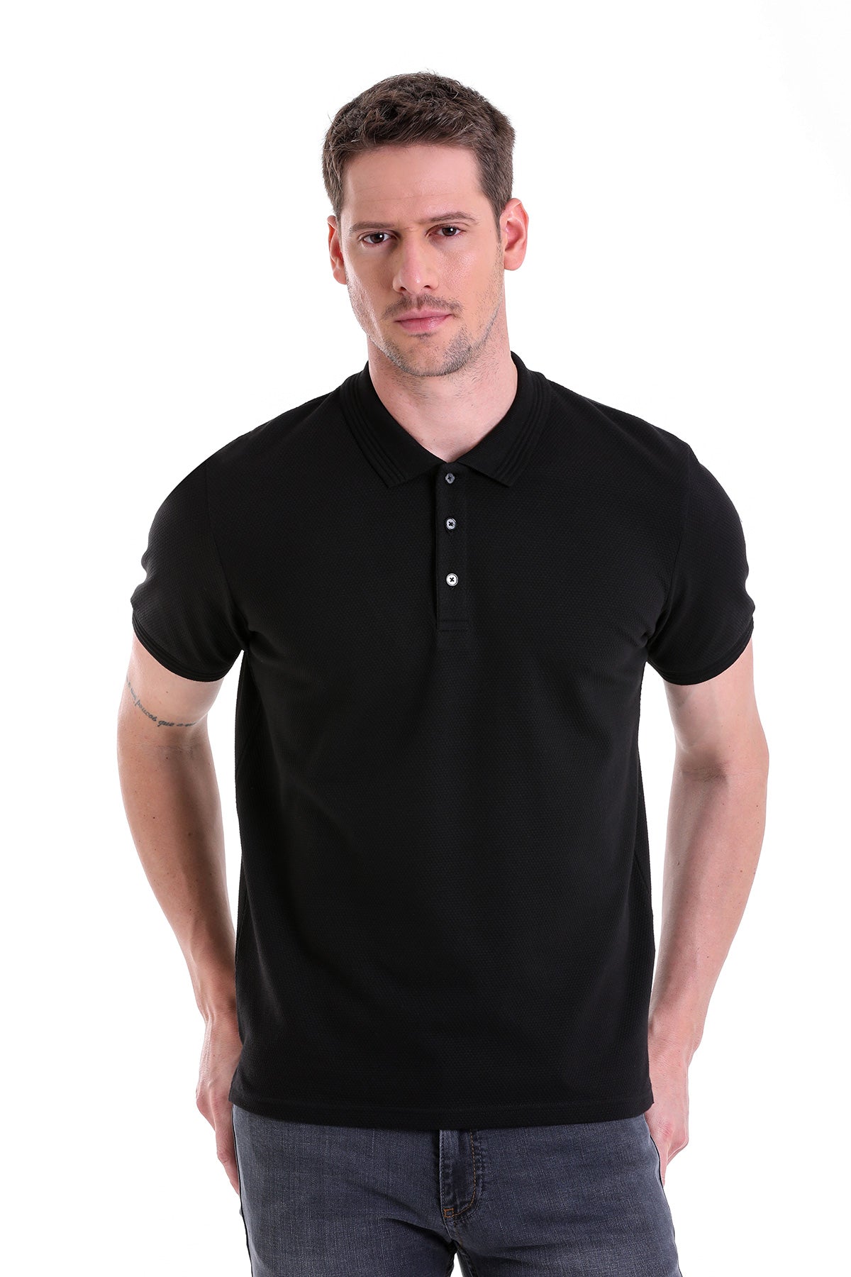 Regular Fit Black Cotton Polo T-Shirt - MIB