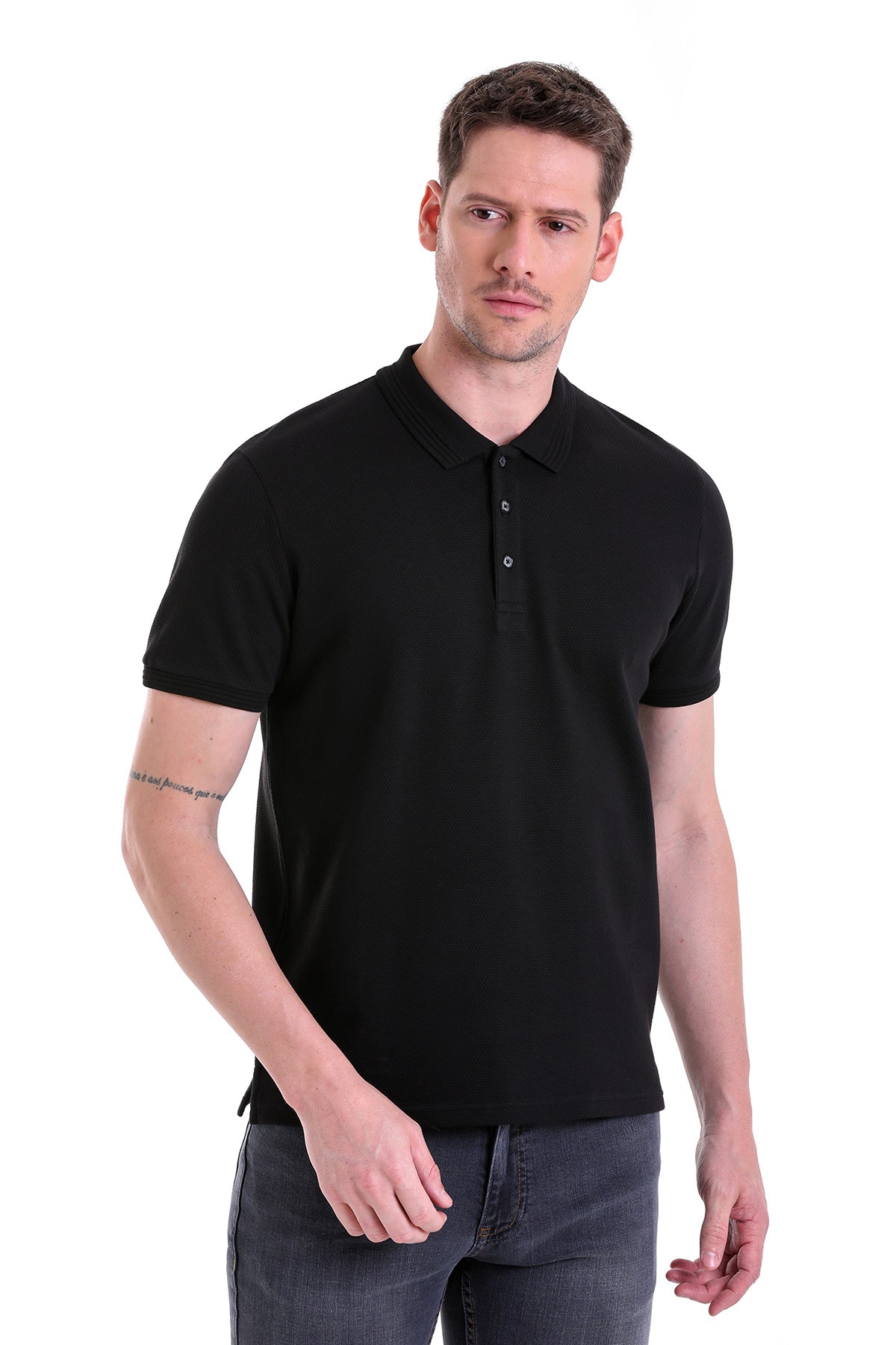 Regular Fit Black Cotton Polo T-Shirt - MIB