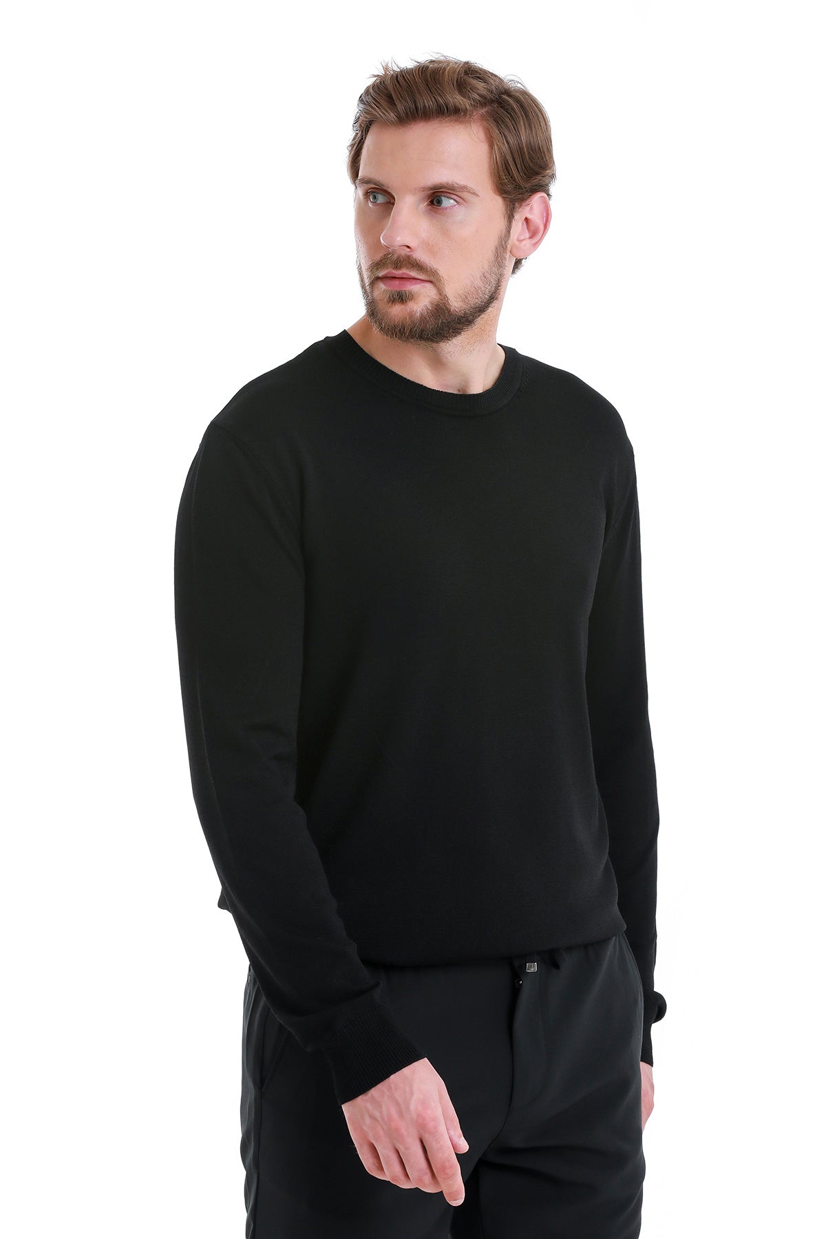 Regular Fit Black Crewneck Sweater - MIB