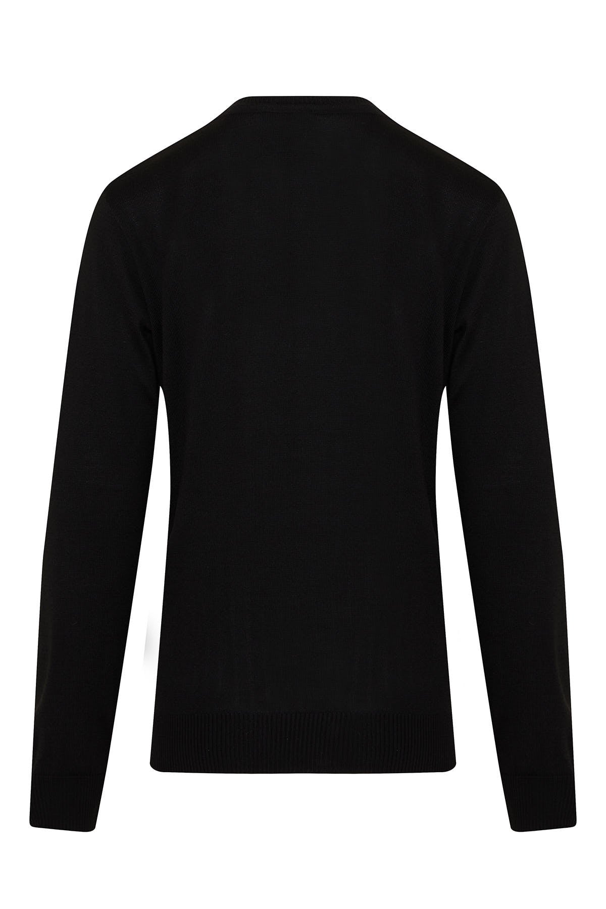 Regular Fit Black - Gray Wool Blend Crewneck Sweater - SAYKI