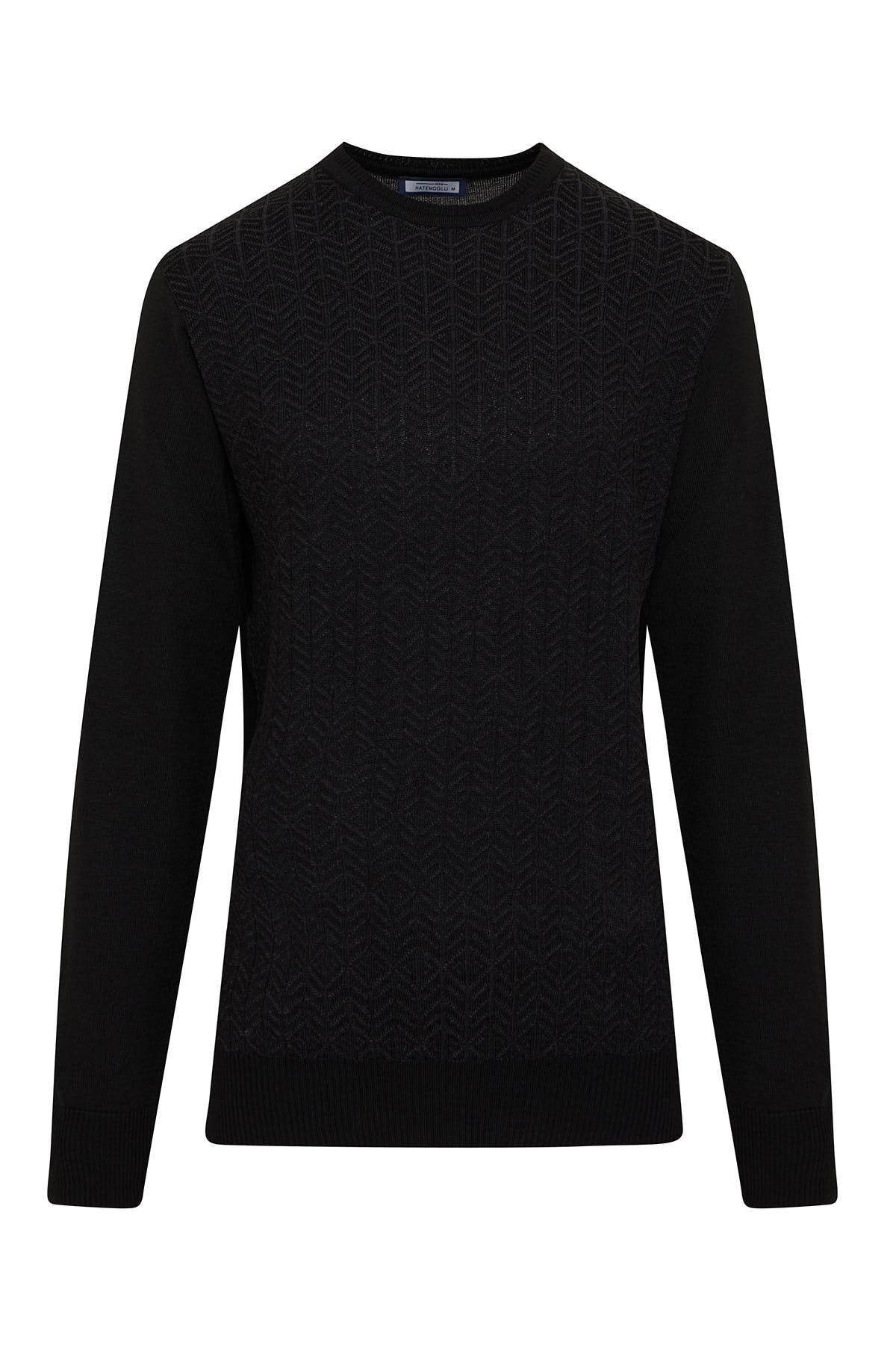 Regular Fit Black - Gray Wool Blend Crewneck Sweater - SAYKI