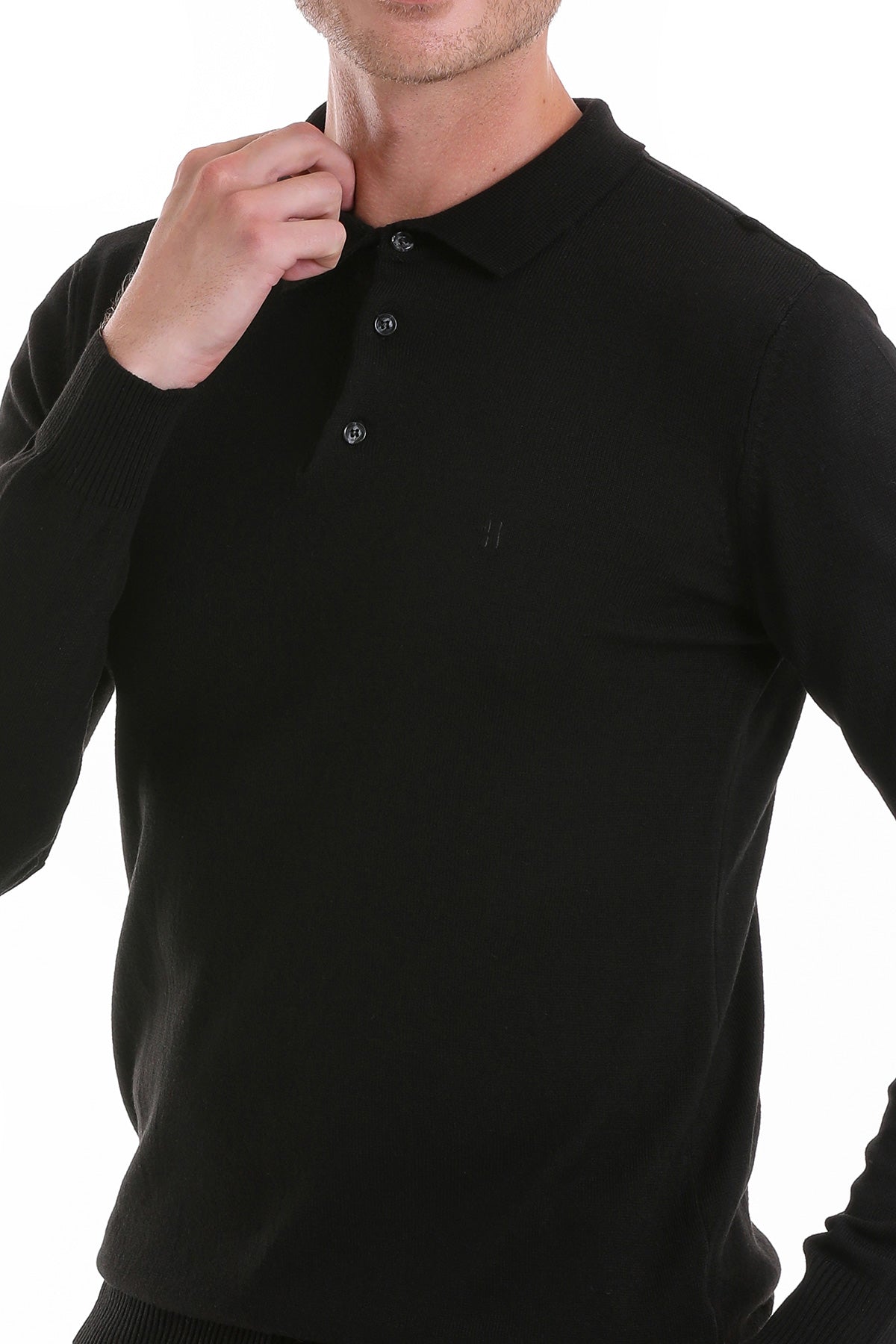 Regular Fit Black Polo Sweater - MIB