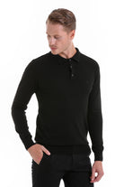 Regular Fit Black Polo Sweater - MIB