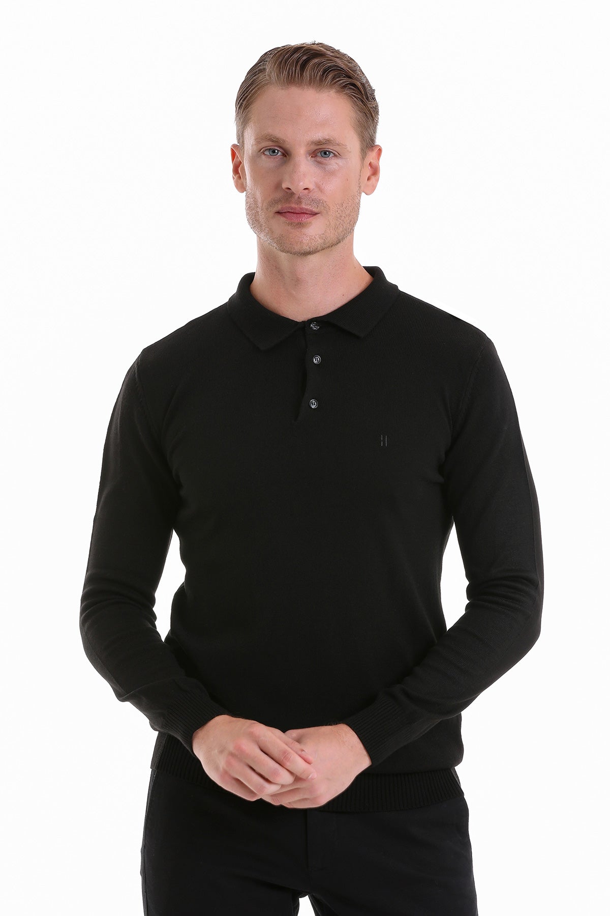 Regular Fit Black Polo Sweater - MIB