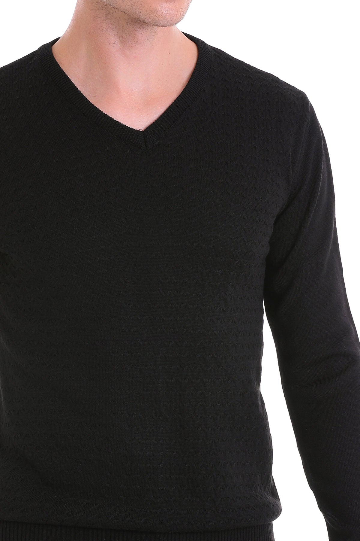 Regular Fit Black V-Neck Sweater - MIB