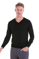 Regular Fit Black V-Neck Sweater - MIB