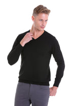 Regular Fit Black V-Neck Sweater - MIB