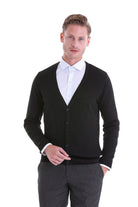 Regular Fit Black Wool Blend Cardigan - SAYKI