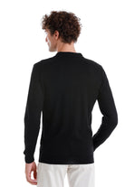 Regular Fit Black Wool Blend Jacquard Polo Sweater - MIB