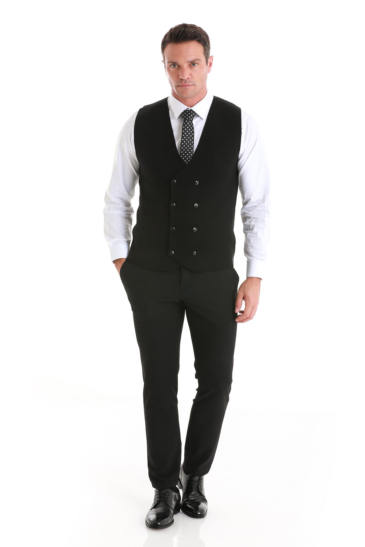 Regular Fit Black Wool Blend Knit Button Down Vest - MIB