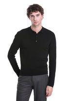 Regular Fit Black Wool Blend Polo Sweater - MIB