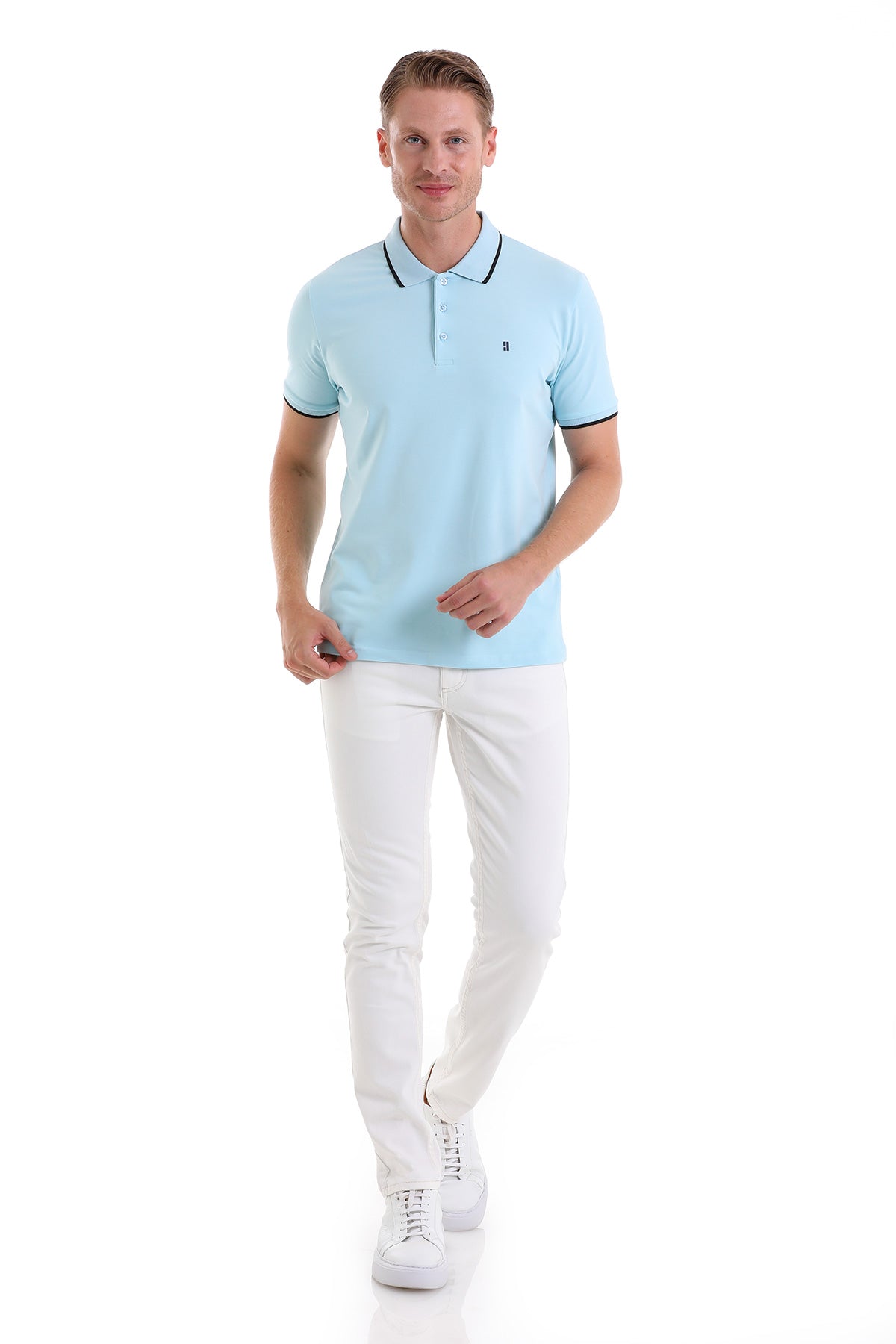 Regular Fit Blue Basic 100% Cotton Polo T-Shirt - MIB