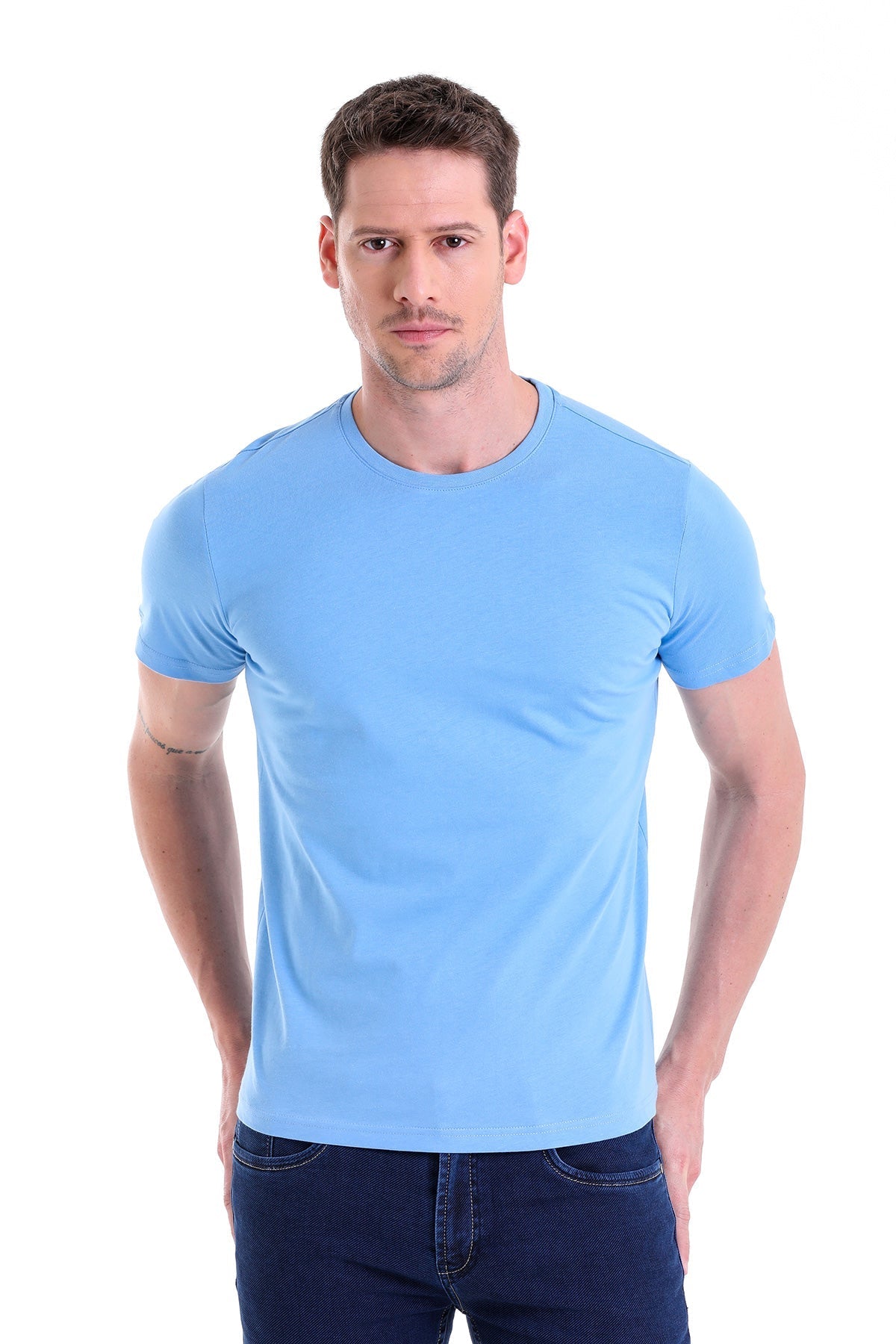 Regular Fit Blue Basic Cotton Crew Neck T-Shirt - MIB