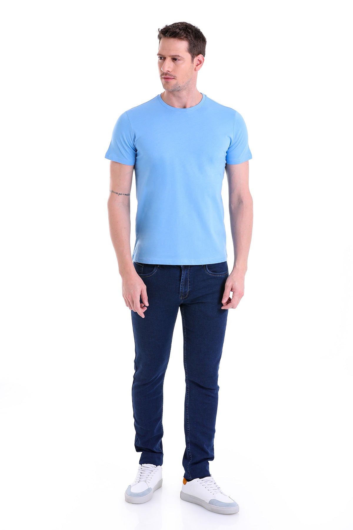 Regular Fit Blue Basic Cotton Crew Neck T-Shirt - MIB