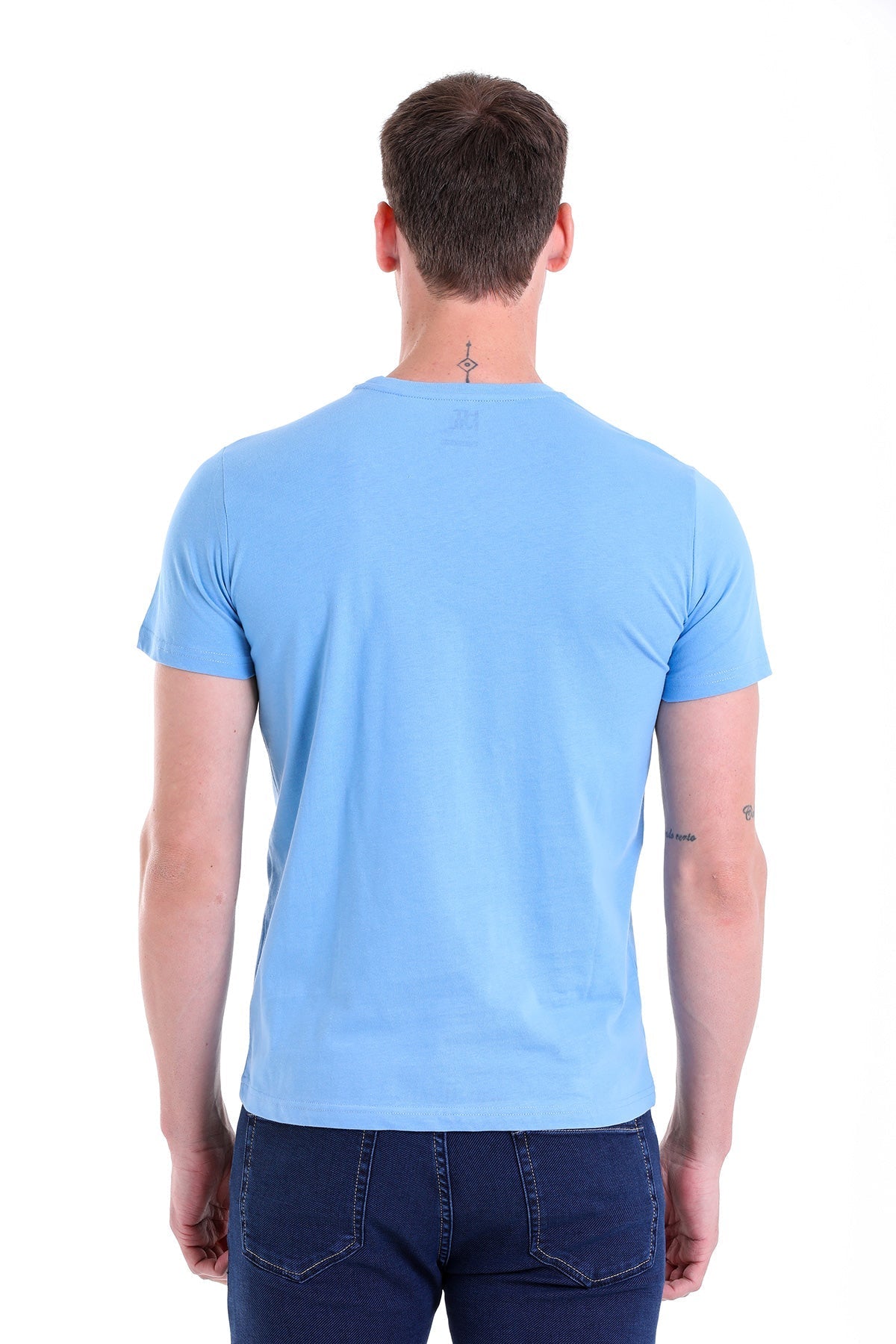 Regular Fit Blue Basic Cotton Crew Neck T-Shirt - MIB