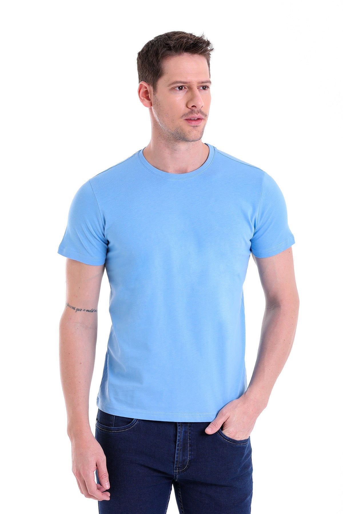 Regular Fit Blue Basic Cotton Crew Neck T-Shirt - MIB