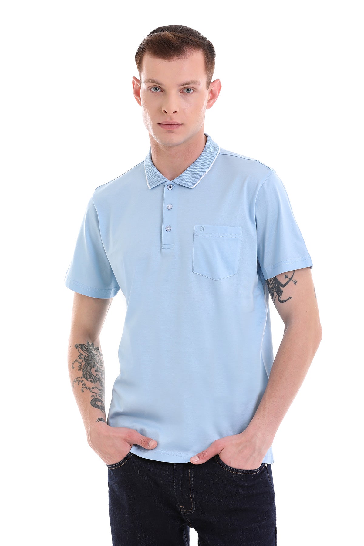 Regular Fit Blue Basic Cotton Polo T-Shirt - MIB