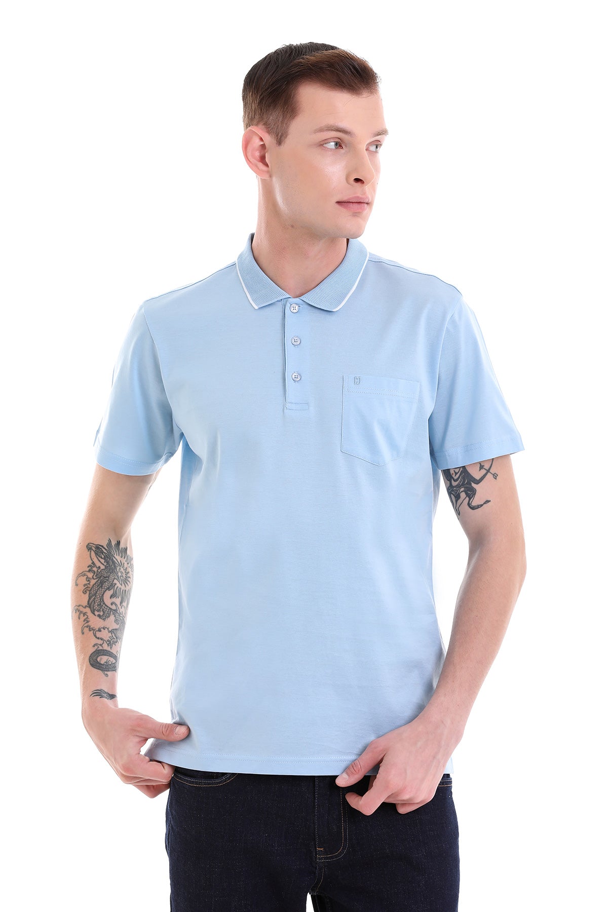 Regular Fit Blue Basic Cotton Polo T-Shirt - MIB