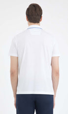 Regular Fit Blue-Tipped Collar Cotton White Polo T-Shirt