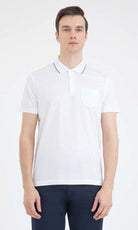 Regular Fit Blue-Tipped Collar Cotton White Polo T-Shirt