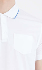 Regular Fit Blue-Tipped Collar Cotton White Polo T-Shirt