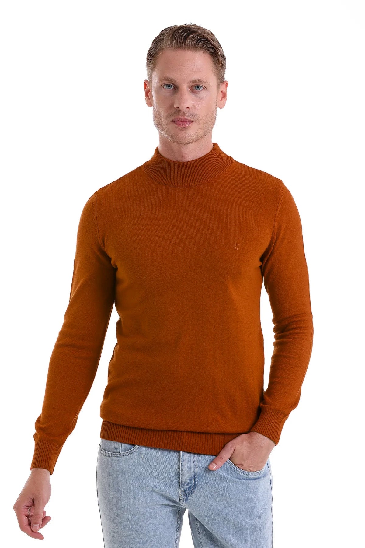 Regular Fit Brick Mock Neck Sweater - MIB