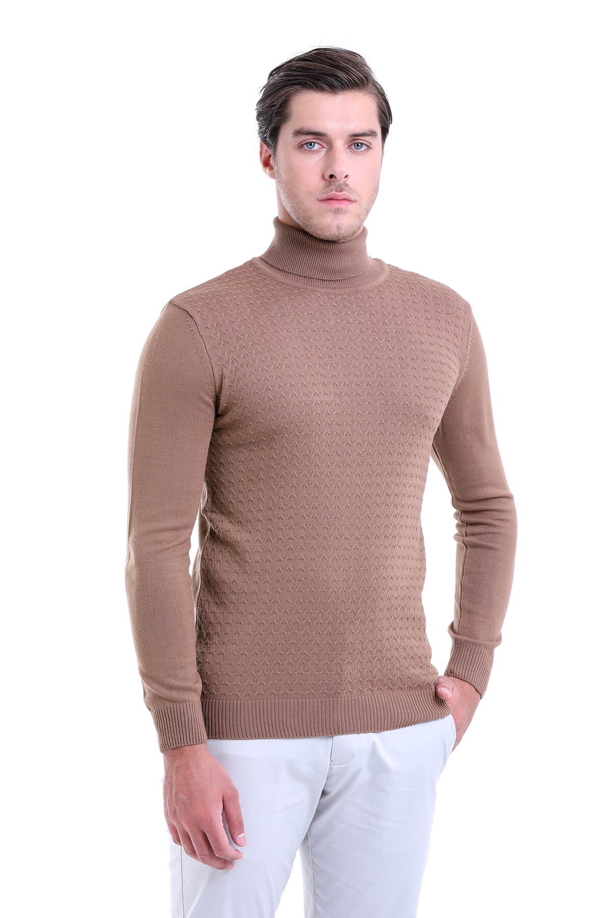 Regular Fit Brown Turtleneck Sweater - MIB