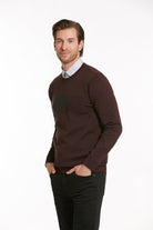 Regular Fit Burgundy Charcoal Cotton Blend Crewneck Sweater