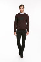 Regular Fit Burgundy Charcoal Cotton Blend Crewneck Sweater