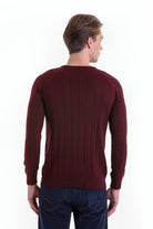 Regular Fit Burgundy Cotton Blend Crewneck Sweater - SAYKI