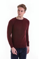 Regular Fit Burgundy Cotton Blend Crewneck Sweater - SAYKI