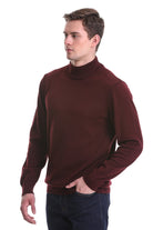 Regular Fit Burgundy Cotton Blend Mock Neck Sweater - SAYKI