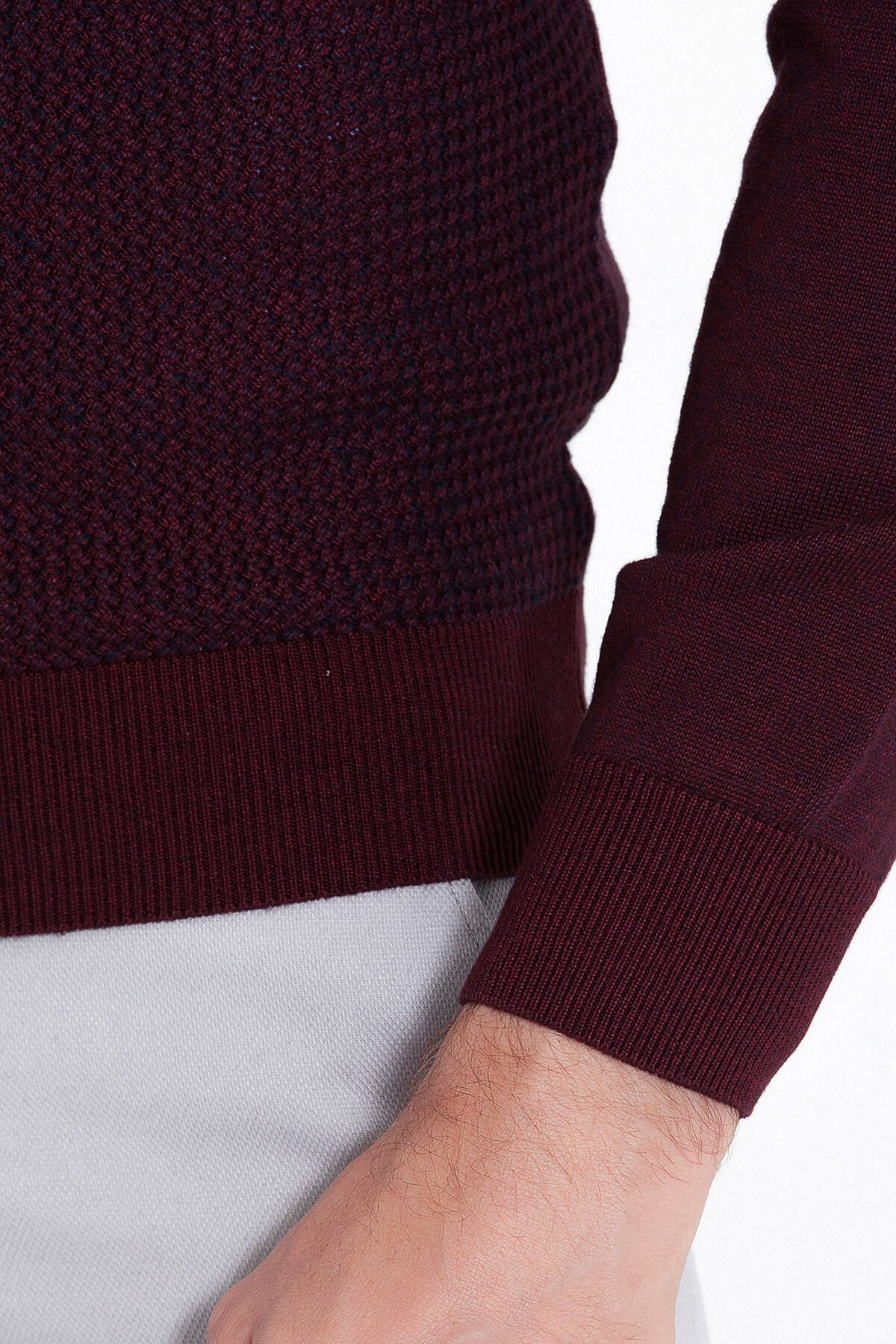 Regular Fit Burgundy - Marine Cotton Blend Cardigan - SAYKI