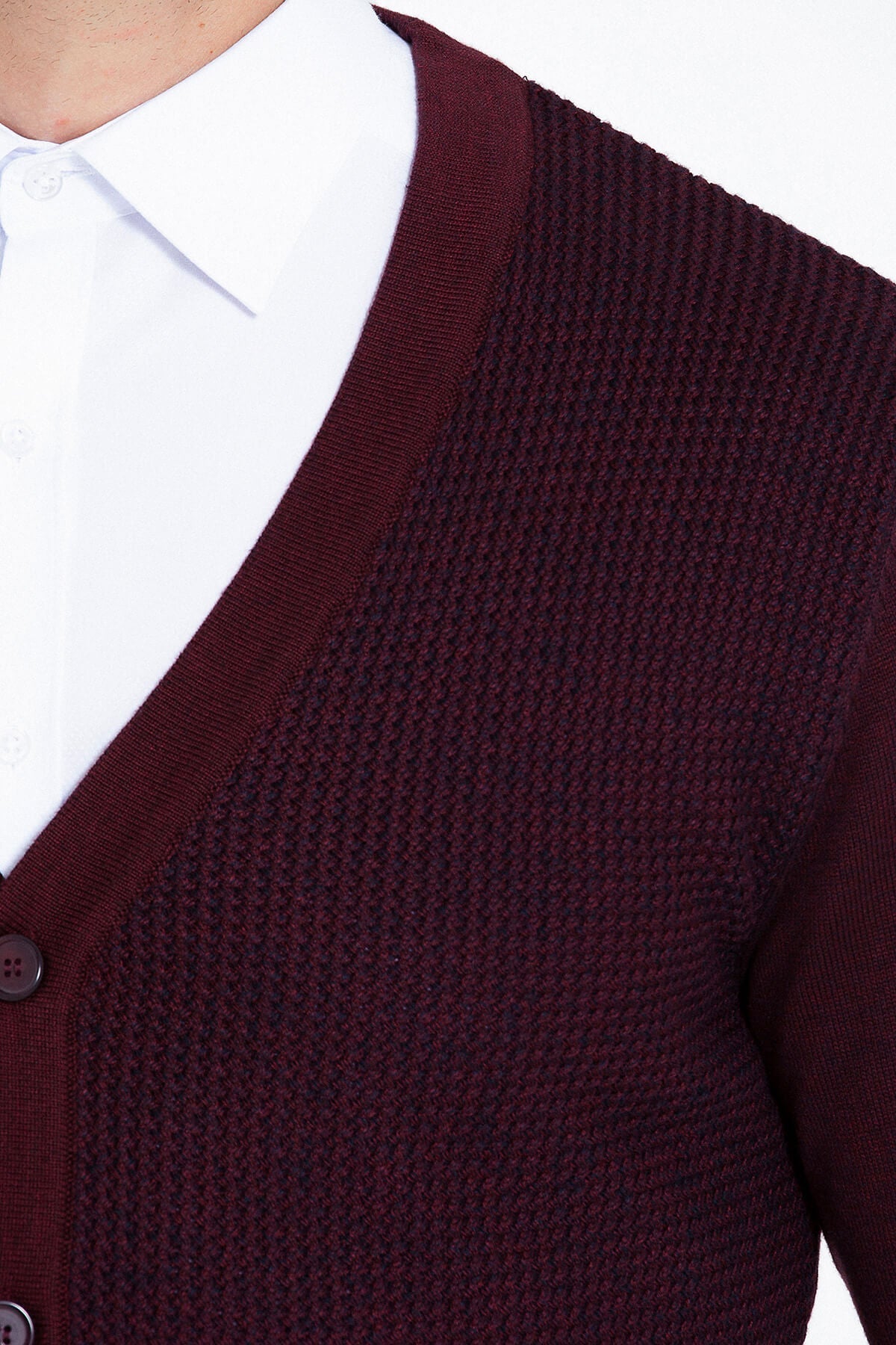 Regular Fit Burgundy - Marine Cotton Blend Cardigan - SAYKI