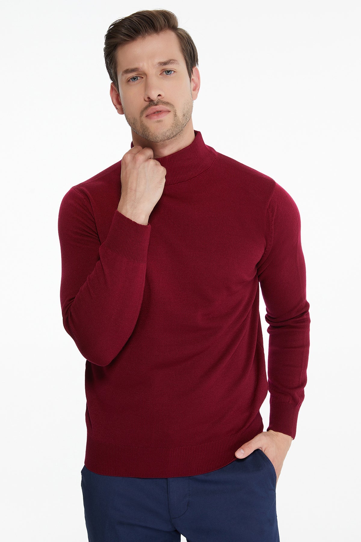 Regular Fit Burgundy Mock Neck Sweater - MIB