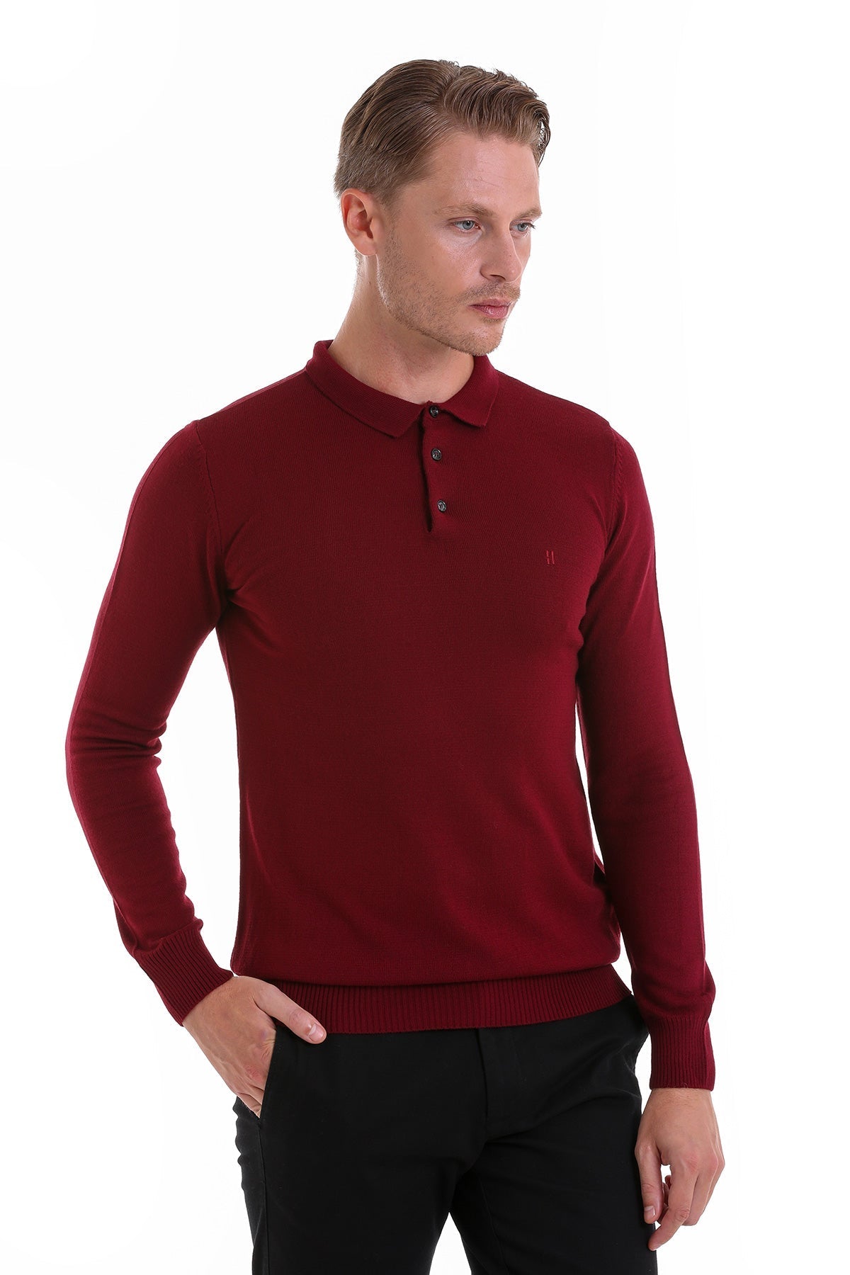 Regular Fit Burgundy Polo Sweater - MIB