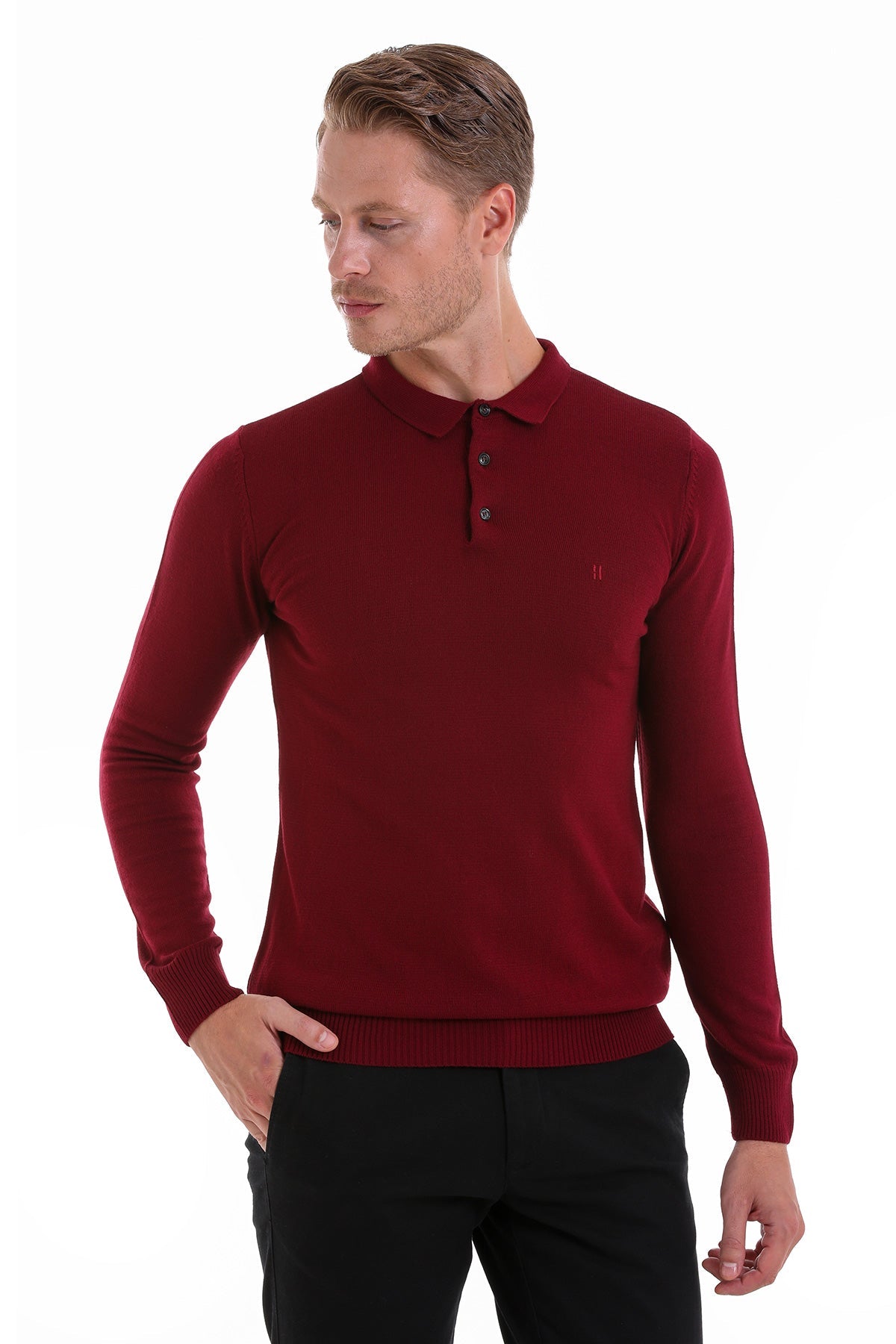 Regular Fit Burgundy Polo Sweater - MIB