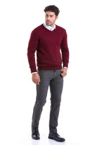 Regular Fit Burgundy V-Neck Sweater - MIB