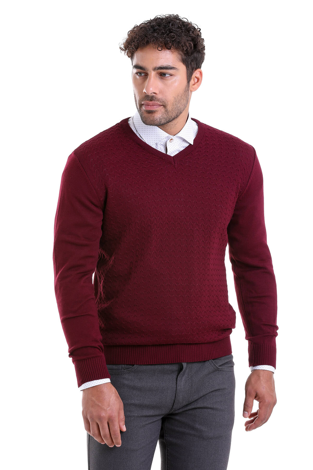 Regular Fit Burgundy V-Neck Sweater - MIB