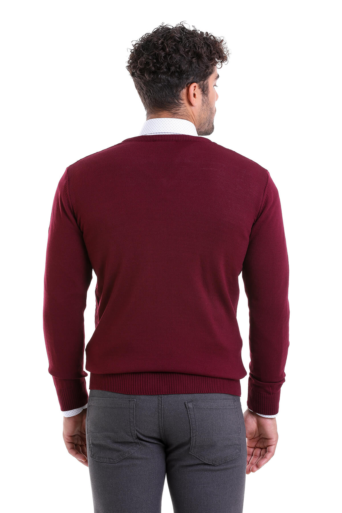 Regular Fit Burgundy V-Neck Sweater - MIB