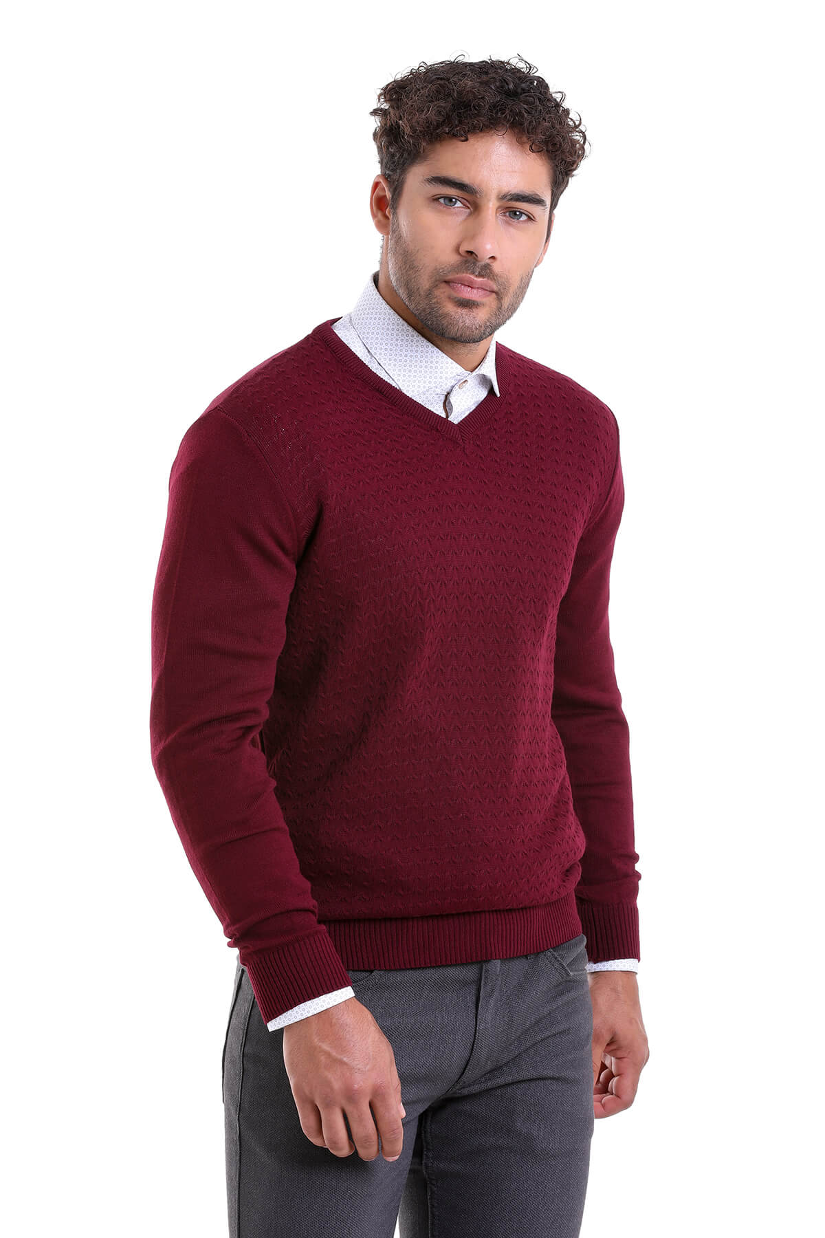 Regular Fit Burgundy V-Neck Sweater - MIB