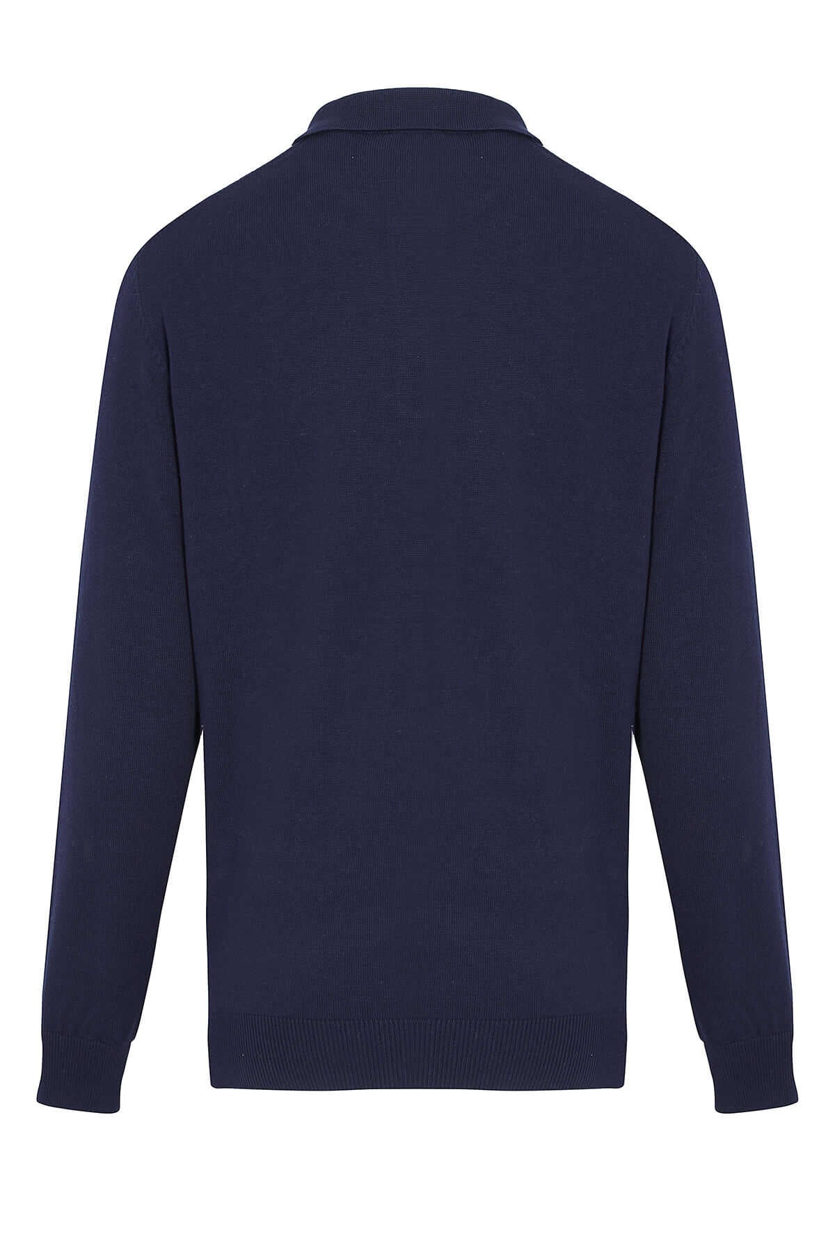 Regular Fit Cable Knit Cotton Blend Navy Polo Sweater