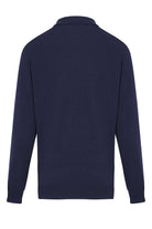 Regular Fit Cable Knit Cotton Blend Navy Polo Sweater