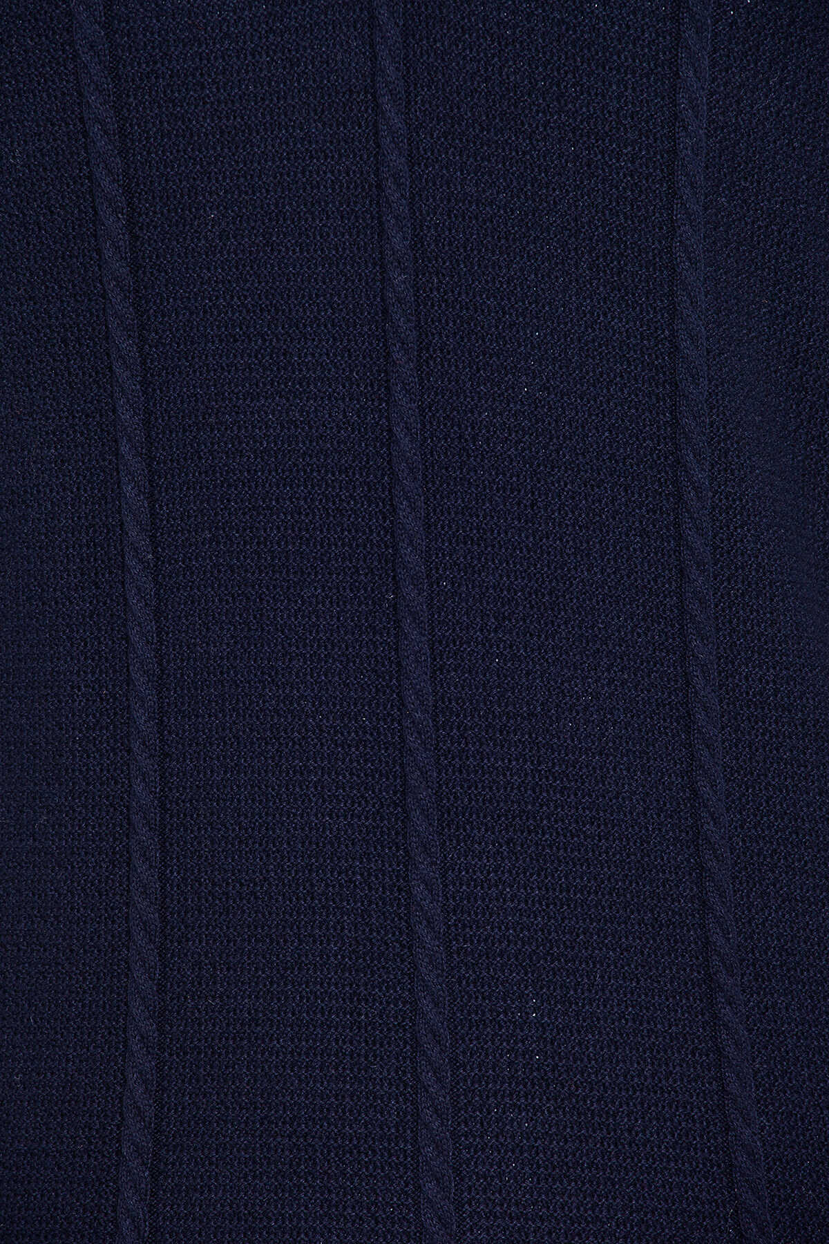 Regular Fit Cable Knit Cotton Blend Navy Polo Sweater