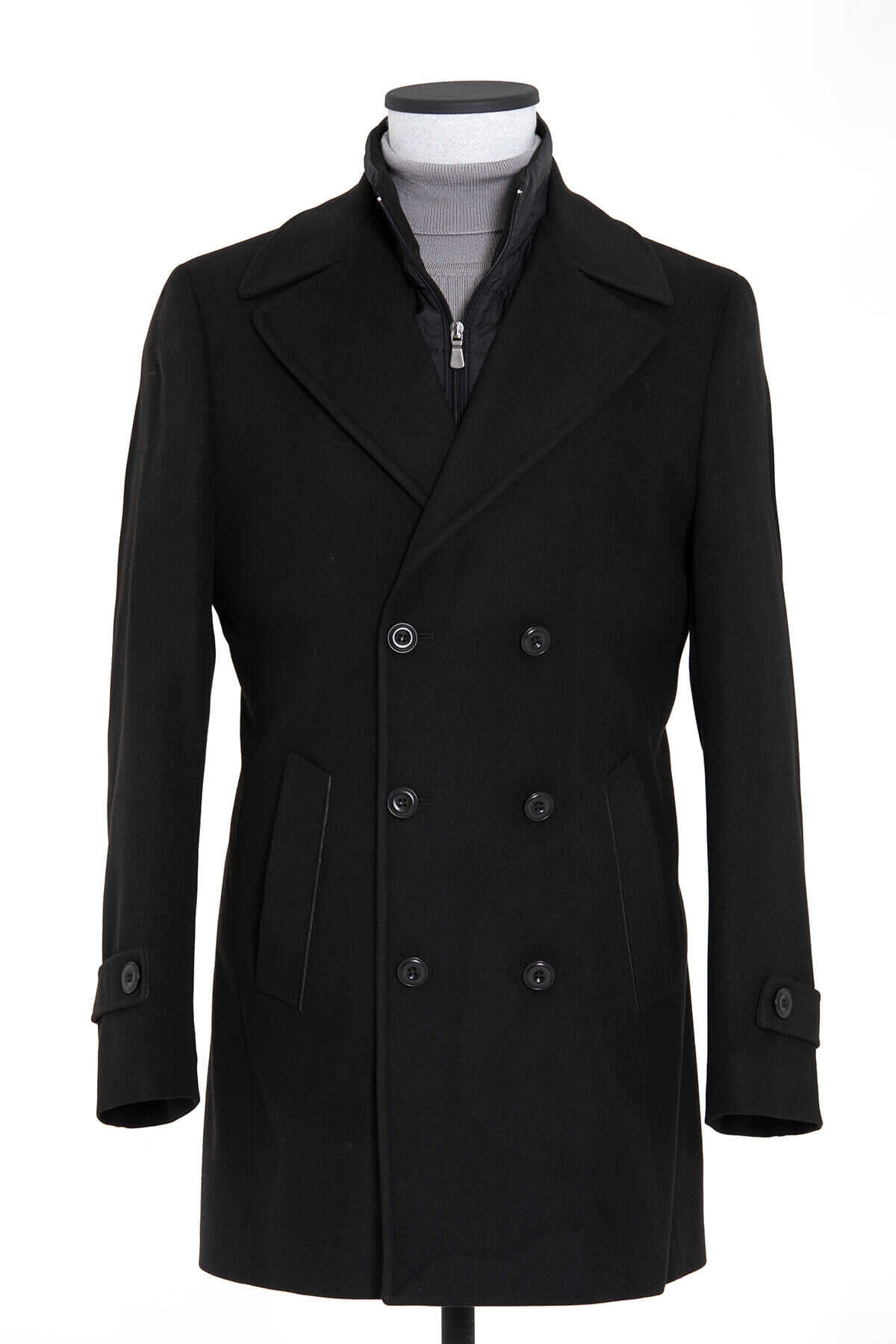 Regular Fit Cachet Double Breasted Black Coat - MIB