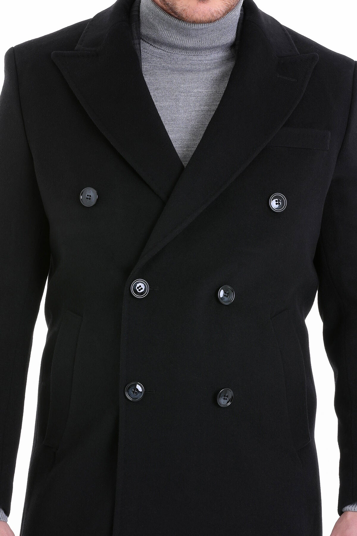 Regular Fit Cachet Double Breasted Wool Blend Black